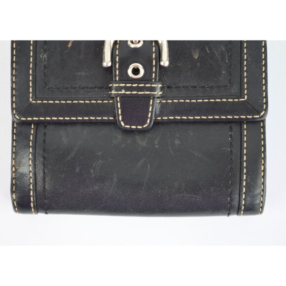 Coach Vintage Black Leather Bifold Wallet Visible Stitching Nickel Hardware Soho - Picture 3 of 10